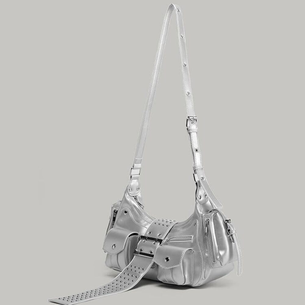 9317 Shoulder Bag, Top Handle Hobo Handbag, Small Punk Clutch Purse, Trendy - Picture 7 of 8